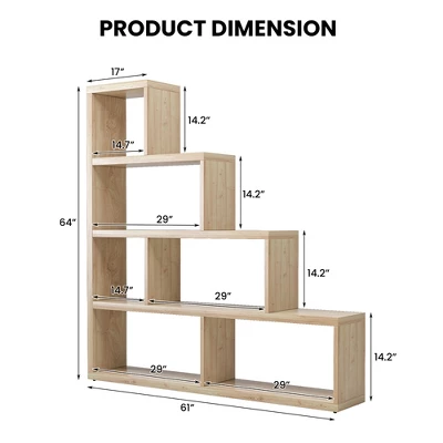 Costway 6 Cubes Ladder Shelf Freestanding Corner Bookshelf Storage Bookcase Display Rack - Image 2