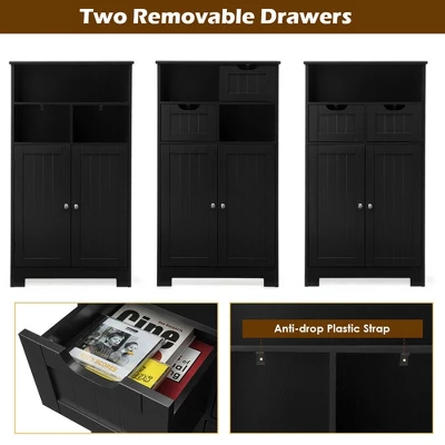 Costway Bathroom Floor Cabinet Wooden Storage Organizer W/Drawer Doors - Image 7