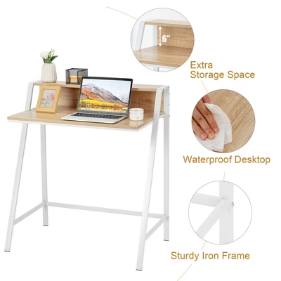 Costway 2 Tier Computer Desk PC Laptop Table Study Writing Home Office Natural - Image 8