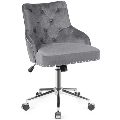Costway Velvet Office Chair Tufted Upholstered Swivel Computer Desk Chair W/ Nailed Trim - Image 5