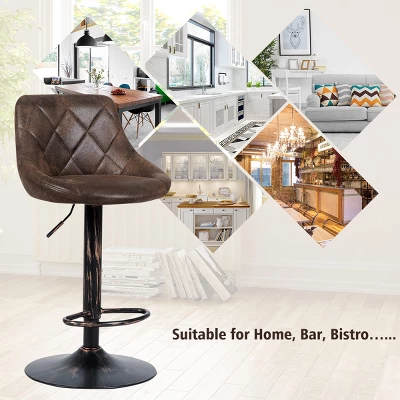 Costway Set Of 2 Adjustable Bar Stools Swivel Bar Chairs Hot-stamping Cloth Retro Brown Low Back - Image 7