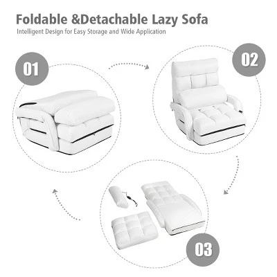 Costway Folding Floor Armchair W/6-position Adjustable Back & Lumbar Pillow White - Image 5