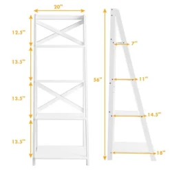 Costway 4-Tier Ladder Shelf Bookshelf Bookcase Storage Display Plant Leaning Shelf White