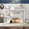 Costway Twin Loft Bed Frame W/Desk Angled And Built-in Ladder Solid Wooden Frame WhiteGreyExpresso