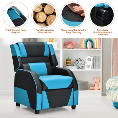 Costway Kids Youth Gaming Sofa Recliner W/Headrest & Footrest PU Leather YellowWhiteBluePink - Image 8