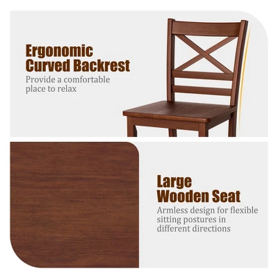 Costway Set Of 2 Bar Stools 24'' Counter Height Chairs W/ Rubber Wood Legs Walnut - Image 7