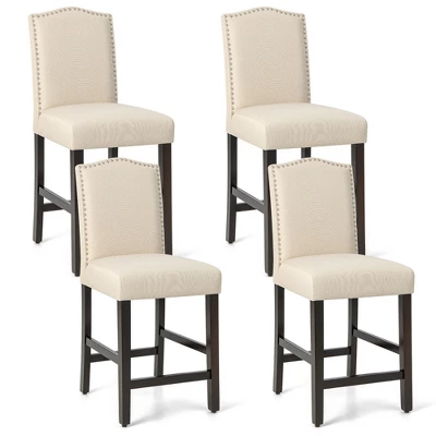 Costway Set Of 4 Upholstered Bar Stools 25'' Bar Height Chairs With Rubber Wood Legs Beige - Image 10