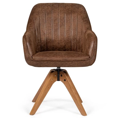 Costway Mid Century Swivel Accent Chair Hot-Stamping Cloth Armchair Retro Brown - Image 9