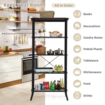 Costway 5 Tier Bookshelf Standing Storage Shelf Unit For Kitchen Living Room Office - Image 7