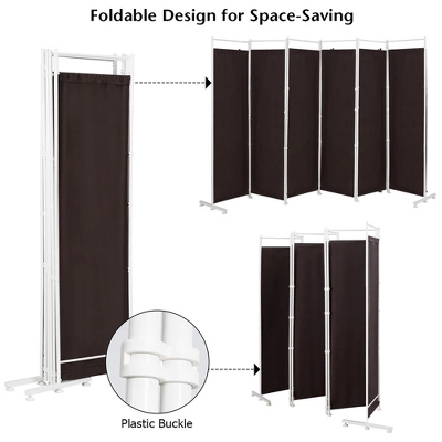 Costway 6-Panel Room Divider Folding Privacy Screen W/Steel Frame Decoration BrownBlack - Image 4