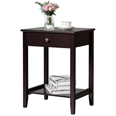 Costway Nightstand End Table Storage Display Bedroom Furniture Drawer Shelf Beside WhiteBrownGrey - Image 5
