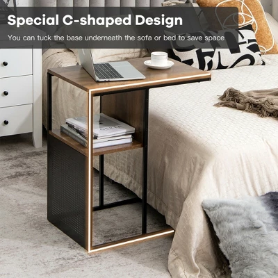 Costway C Shape Sofa Side End Table Reversible Snack Table Nightstand Steel Frame Oak - Image 6