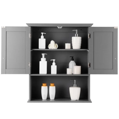 Costway Wall Mount Bathroom Cabinet Storage Organizer Medicine Cabinet With 2-Doors And 1- Shelf Cottage Collection Wall Cabinet - Image 9