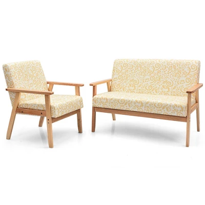 Costway Modern Living Room Sofa Set W/ Loveseat Sofa Couch & Accent Armchair - Image 12