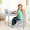Costway Toddler Craft Table & Chair Set Kids Art Crafts Table WithPaper Roll Holder Grey/White