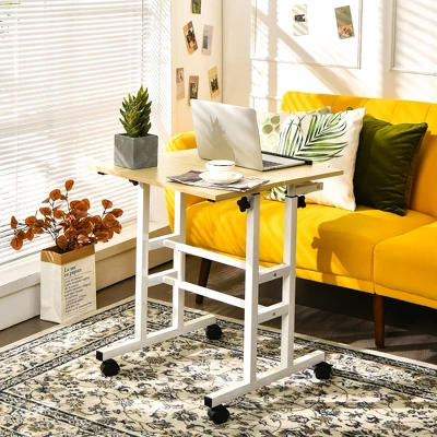 Costway Mobile Standing Desk Rolling Adjustable Laptop Cart Home Office WalnutNatural - Image 2