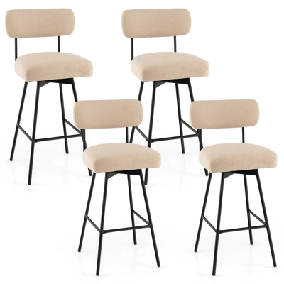 Costway Set Of 4 Swivel Bar Stools Bar Height Upholstered Kitchen Dining Chairs Gray/Beige - Image 9