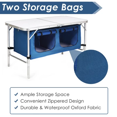 Costway Adjustable Camping Table Aluminum W/ Storage Organizer Grey/Dark Blue - Image 7