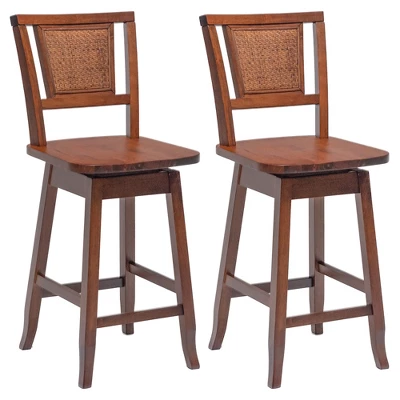 Costway Set Of 2/4 Swivel Bar Stools Counter Height Rubber Wood Pub Chairs W/ Rattan Back - Image 10