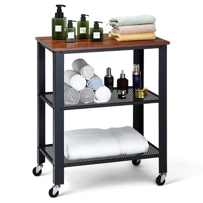 Industrial Serving Cart 3-Tier Kitchen Utility Cart On Wheels W/Storage Black - Image 9