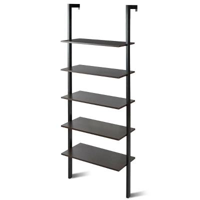 Costway 5-Tier Ladder Shelf Wood Wall Mounted Bookshelf W/Metal Frame Display Shelf - Image 3