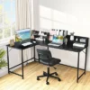 Costway 65.5'' L-shaped Computer Desk Home Office Corner Table W/Bookshelf