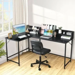 Costway 65.5'' L-shaped Computer Desk Home Office Corner Table W/Bookshelf