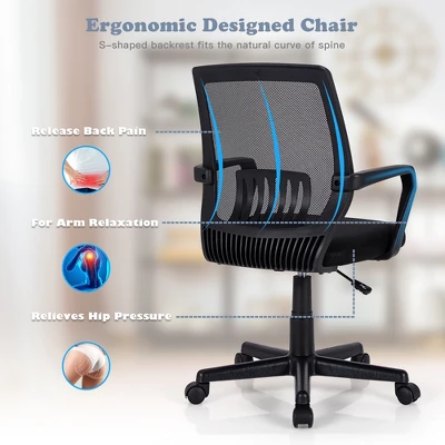 Costway Mid-Back Office Executive Chair Mesh Chair Height Adjustable W/ Lumbar Support - Image 5