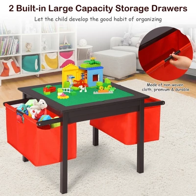 Costway 2-in-1 Kids Activity Table & 2 Chairs Set W/Storage Building Block Table - Image 6