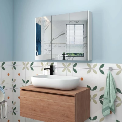 Costway 36" Wide Wall Mount Mirrored Bathroom Medicine Cabinet Organizer Mirror Door - Image 8