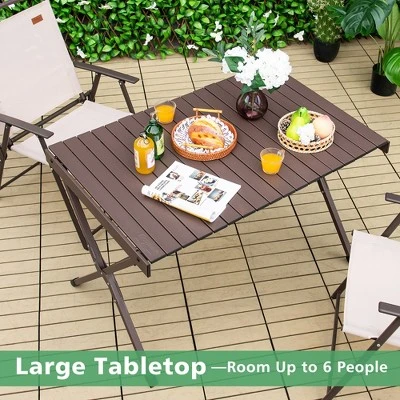 Costway 4-6 Person Portable Aluminum Camping Table Lightweight Roll Up Table Grey/Brown - Image 8