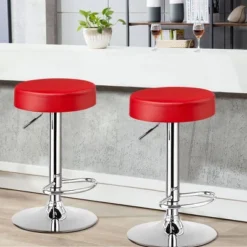Costway Set Of 2 Round Bar Stool Adjustable Swivel Pub Chair W/ Footrest WhiteRedBlack