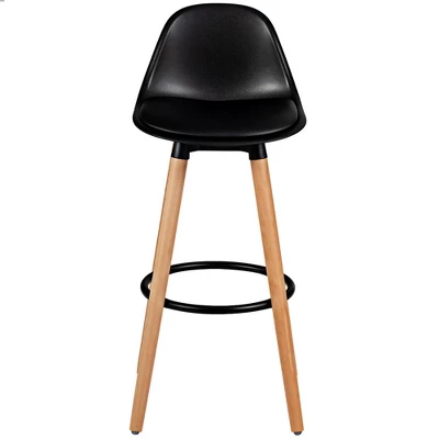 Costway Set Of 2 Mid Century Barstool 28.5" Dining Pub Chair W/Leather Padded Seat Black - Image 4