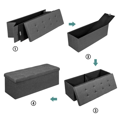 Costway Fabric Folding Storage Ottoman Storage Chest W/Divider Bed End Bench Light GreyDrak GreyNavy - Image 7