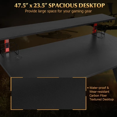 Costway Gaming Computer Desk W/ Monitor Shelf & Storage For Controller Headphone Speaker - Image 8