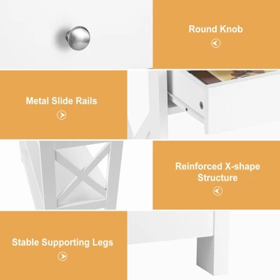 Costway 3-Tier Console Table X-Design Sofa Entryway Table With Drawer & Shelves Gray Espresso - Image 7