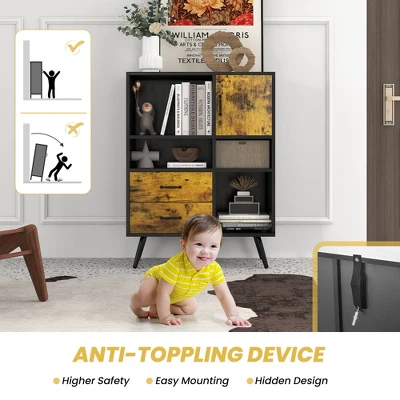 Costway Industrial Buffet Sideboard Storage Cabinet Organizer Cupboard With Cubbies Drawers - Image 8