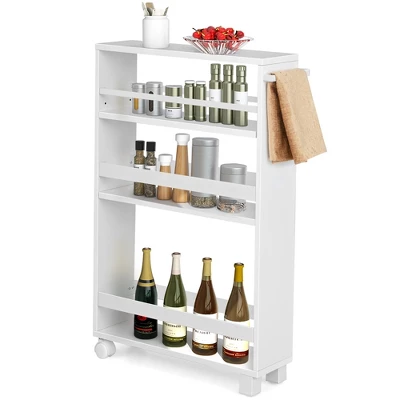 Costway 4-Tier Slim Kitchen Storage Cart Narrow Slide Out Trolley Adjustable Shelf WhiteGrey - Image 11