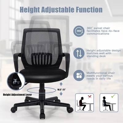Costway Mid-Back Office Executive Chair Mesh Chair Height Adjustable W/ Lumbar Support - Image 7