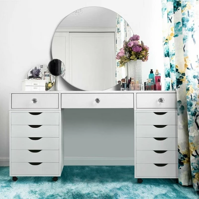 Costway 5 Drawer Dresser Storage Cabinet Chest W/Wheels For Home Office White - Image 4