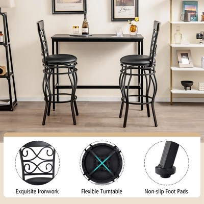 Costway Set Of 2/4 Vintage Swivel Bar Stools 30'' Bistro Upholstered Dining Chairs Black - Image 5