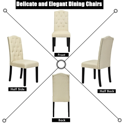 Costway Set Of 4 Tufted Dining Chair Upholstered W/ Nailhead Trim & Rubber Wooden Legs - Image 9