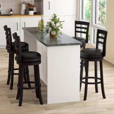 Costway Set Of 4 Bar Stools Swivel Bar Height Chairs With PU Upholstered Seats Kitchen - Image 3