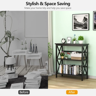 Costway 3-Tier Bookshelf Wooden Open Storage Bookcase For Home Office WhiteBlackCoffeeNatural - Image 5