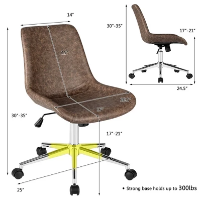 Costway Mid Back Office Chair Armless Adjustable PU Leather Task Swivel Chair - Image 2