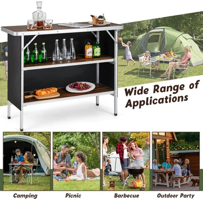 Costway Folding Camping Table Aluminum Portable Picnic Table With 2-Tier Shelves BlackCoffee - Image 7
