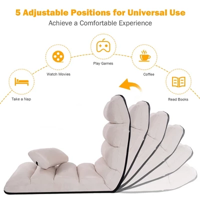 Costway Folding Lazy Sofa Chair Stylish Sofa Couch Beds Lounge Chair W/Pillow Beige New - Image 8