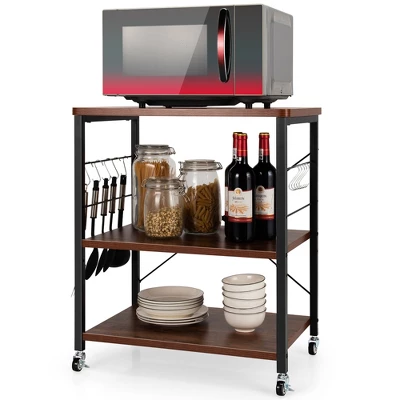 Costway 3-Tier Kitchen Baker's Rack Microwave Oven Storage Cart W/ Hook - Image 12