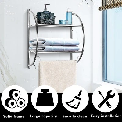 Costway 2 Tier Wall Mount Shower Organizer Toilet Bathroom Storage Rack Holder Towel Bar - Image 4