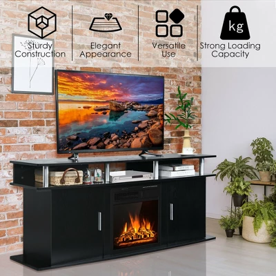 Costway 63'' Fireplace TV Stand W/18'' 1500W Electric Fireplace Up To 70'' Black - Image 4